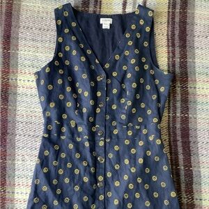 J. Crew Linen-Cotton Sundress Sunflowers Daisies Navy Blue